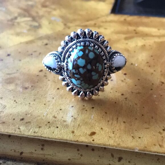 White Buffalo Royston Blue Horizon Turquoise Sterling Silver Ring Size 10 - Picture 3 of 9